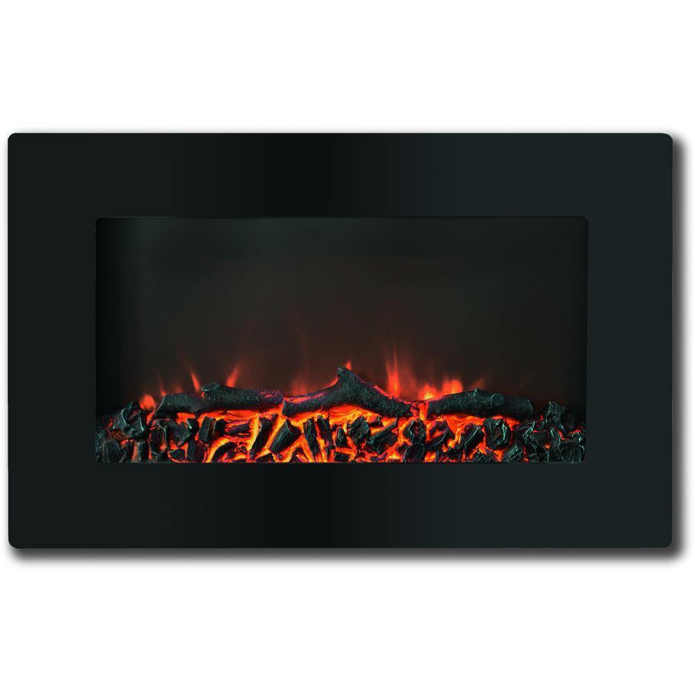 Cambridge Electric Wall-hung Fireplaces Cambridge 30-In. Callisto Wall Mount Electric Fireplace with Log Display , Timer, and Remote, Black