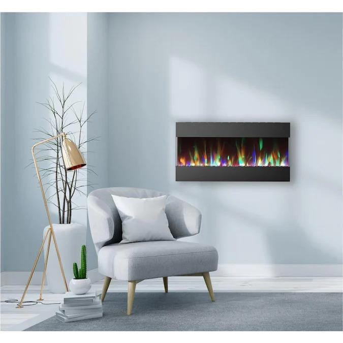Cambridge Electric Wall-hung Fireplaces Cambridge 42 In. Recessed Wall Mounted Electric Fireplace with Crystal and LED Color Changing Display, Black