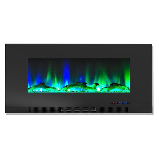 Cambridge Electric Wall-hung Fireplaces Cambridge 42 In. Wall-Mount Electric Fireplace in Black with Multi-Color Flames and Driftwood Log Display