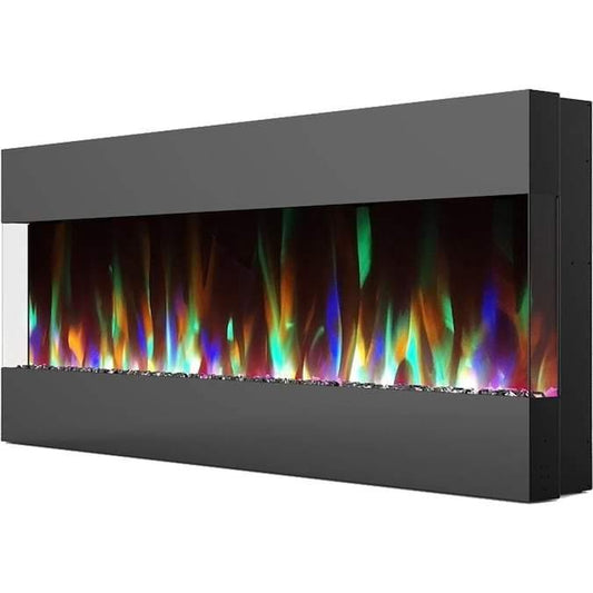 Cambridge Electric Wall-hung Fireplaces Cambridge 50 In. Recessed Wall Mounted Electric Fireplace with Crystal and LED Color Changing Display, Black