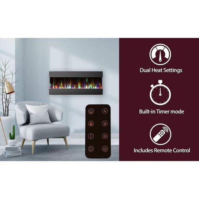 Cambridge Electric Wall-hung Fireplaces Cambridge 50 In. Recessed Wall Mounted Electric Fireplace with Crystal and LED Color Changing Display, Black
