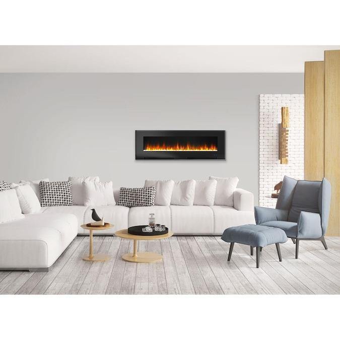 Cambridge Electric Wall-hung Fireplaces Cambridge 60 In. Wall-Mount Electric Fireplace in Black with Multi-Color Flames and Crystal Rock Display