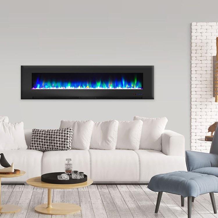 Cambridge Electric Wall-hung Fireplaces Cambridge 78 In. Wall-Mount Electric Fireplace in Black with Multi-Color Flames and Crystal Rock Display