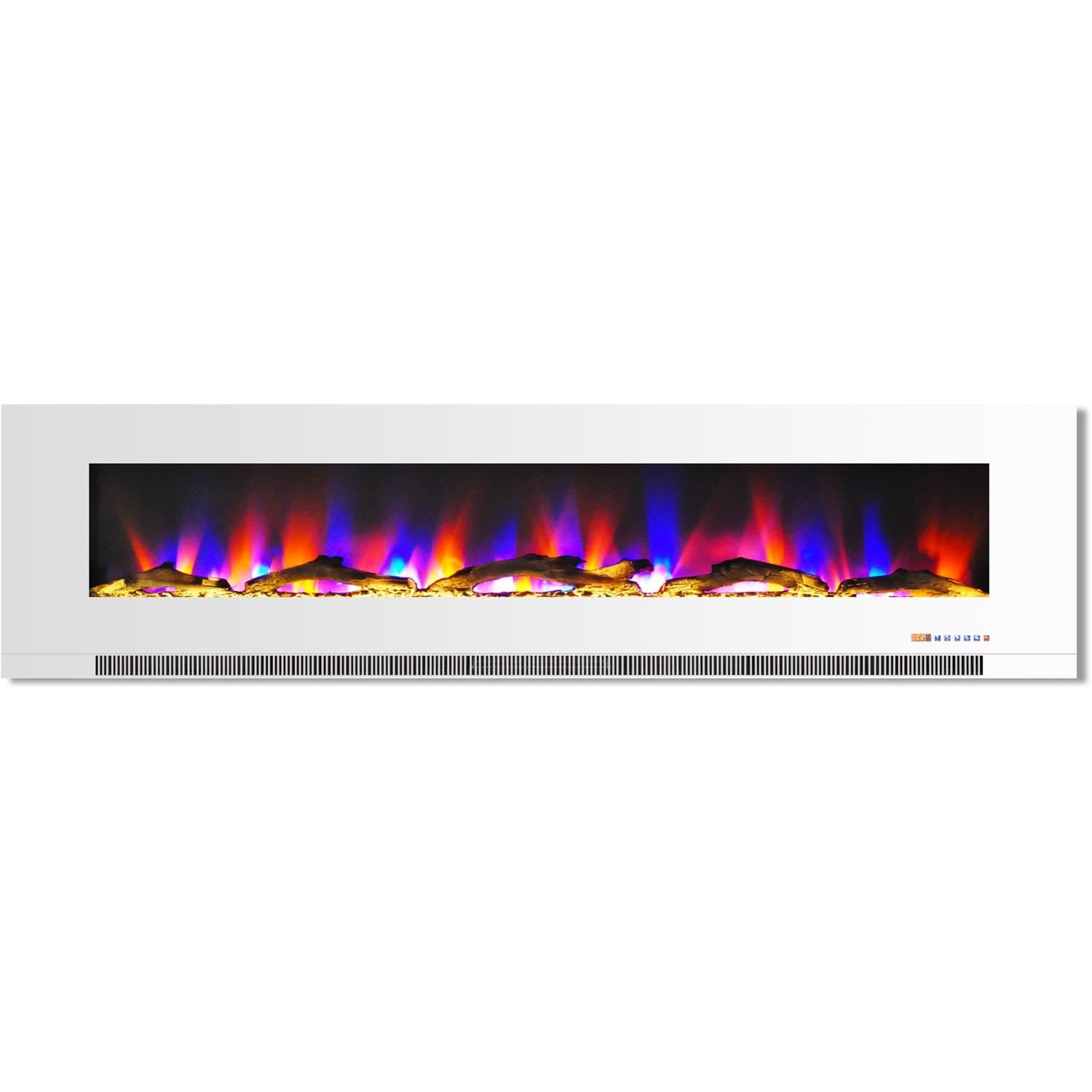 Cambridge Electric Wall-hung Fireplaces Cambridge 78 In. Wall-Mount Electric Fireplace in White with Multi-Color Flames and Driftwood Log Display
