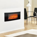 Cambridge Electric Wall-hung Fireplaces Cambridge Callisto 35 In. Wall-Mount Electric Fireplace with Black Curved Panel and Realistic Log Display