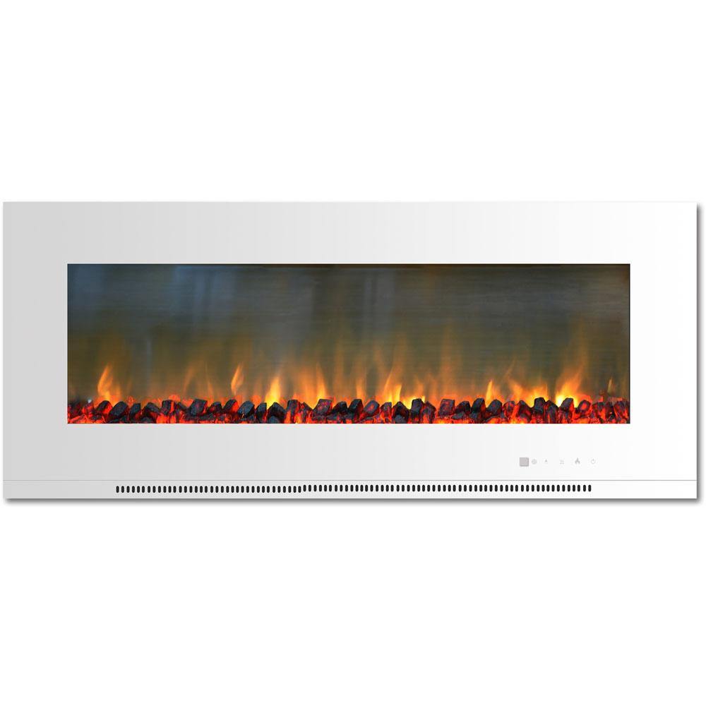 Cambridge Electric Wall-hung Fireplaces White Cambridge Metropolitan 56 In. Wall-Mount Electric Fireplace in White with Burning Log Display