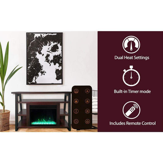 Cambridge Fireplace Mantels and Entertainment Centers Cambridge 32-In. Sawyer Industrial Electric Fireplace Mantel with Deep Crystal Display and Color Changing Flames, Mahogany,