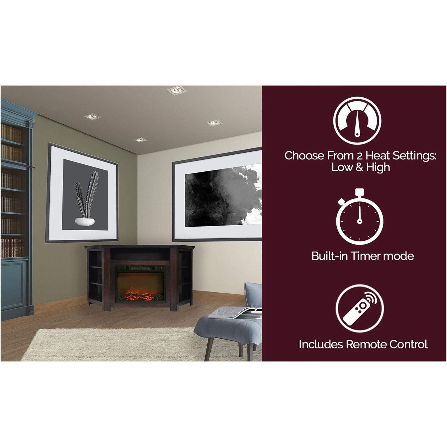 Cambridge Fireplace Mantels and Entertainment Centers Cambridge 56-In. Stratford Electric Corner Fireplace in Mahogany with 1500W Fireplace Insert