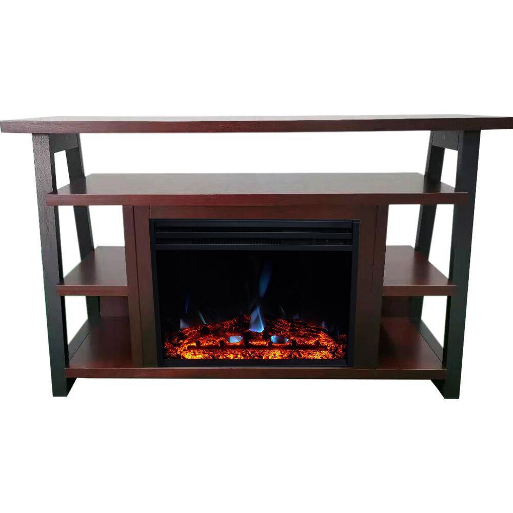 Cambridge Fireplace Mantels and Entertainment Centers Cambridge San Jose Electric Fireplace TV Stand in Black with Color-Changing LED Fireplace Heater and Crystal Rock Display