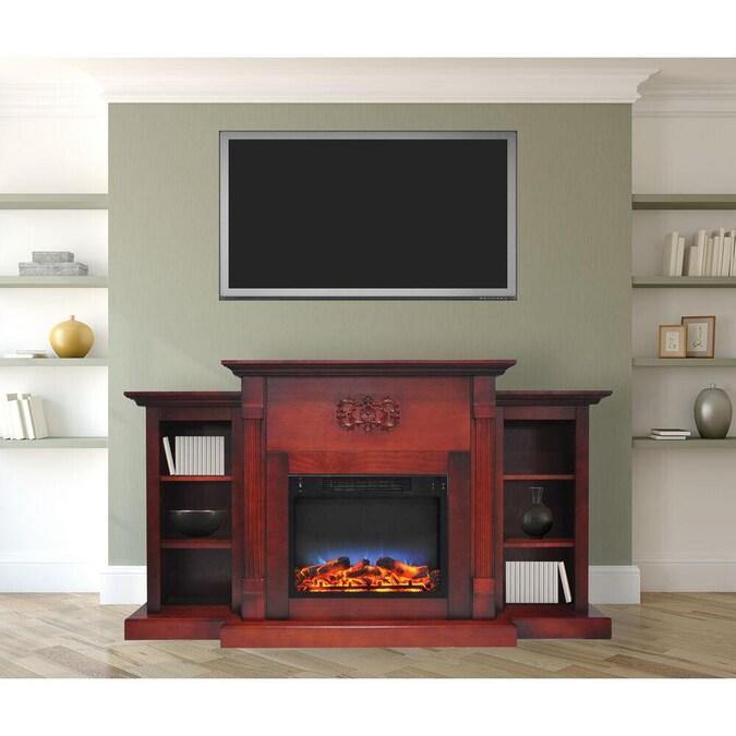 Cambridge Fireplace Mantels and Entertainment Centers Cambridge Sanoma 72 In. Electric Fireplace in Cherry with Bookshelves and a Multi-Color LED Flame Display