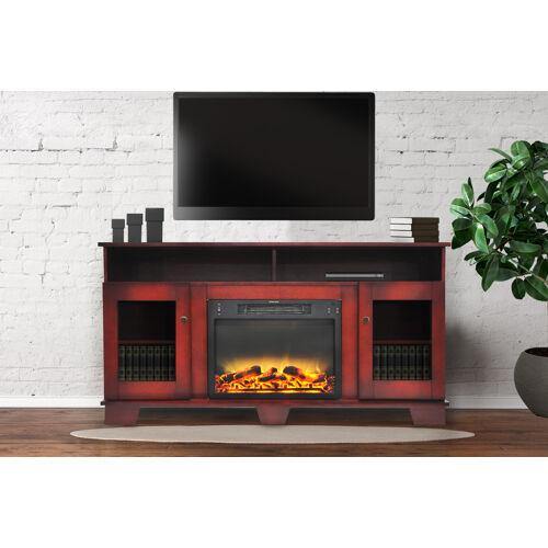 Cambridge Fireplace Mantels and Entertainment Centers Cambridge Savona 59 In. Electric Fireplace in Cherry with Entertainment Stand and Enhanced Log Display