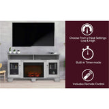 Cambridge Fireplace Mantels and Entertainment Centers Cambridge Savona 59 In. Electric Fireplace in White with Entertainment Stand and Charred Log Display