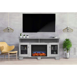 Cambridge Fireplace Mantels and Entertainment Centers Cambridge Savona 59 In. Electric Fireplace in White with Entertainment Stand and Multi-Color LED Flame Display