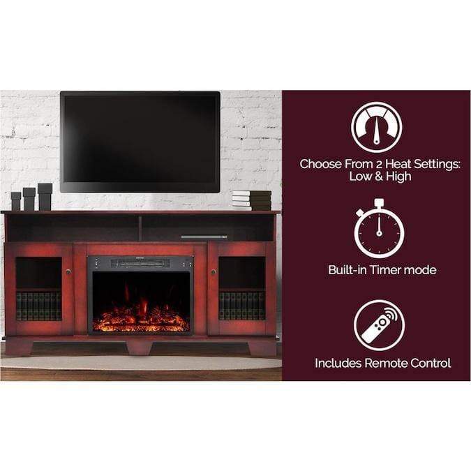 Cambridge Fireplace Mantels and Entertainment Centers Cambridge Savona Electric Fireplace Heater with 59-In. Cherry TV Stand, Enhanced Log Display, Multi-Color Flames, and Remote