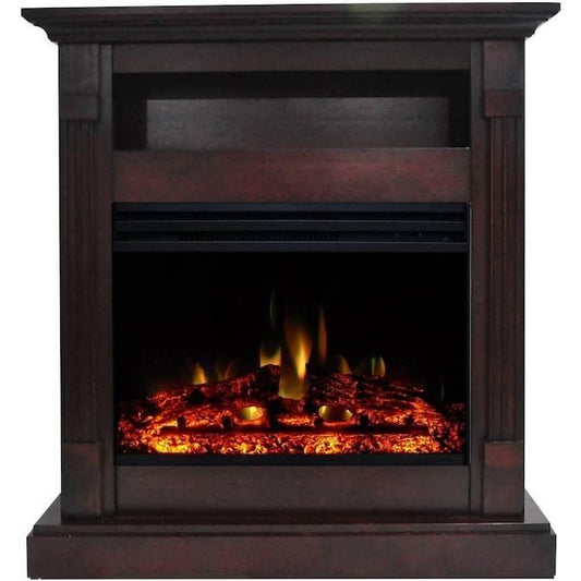 Cambridge Fireplace Mantels and Entertainment Centers Cambridge Sienna 34-In. Electric Fireplace Heater with Mahogany Mantel, Enhanced Log Display, Multi-Color Flames, and Remote Control