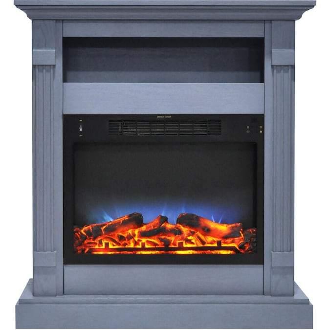 Cambridge Fireplace Mantels and Entertainment Centers Cambridge Sienna 34-in Electric Fireplace Heater with Slate Blue Mantel, Enhanced Log Display, Multi-Color Flames, and Remote Control