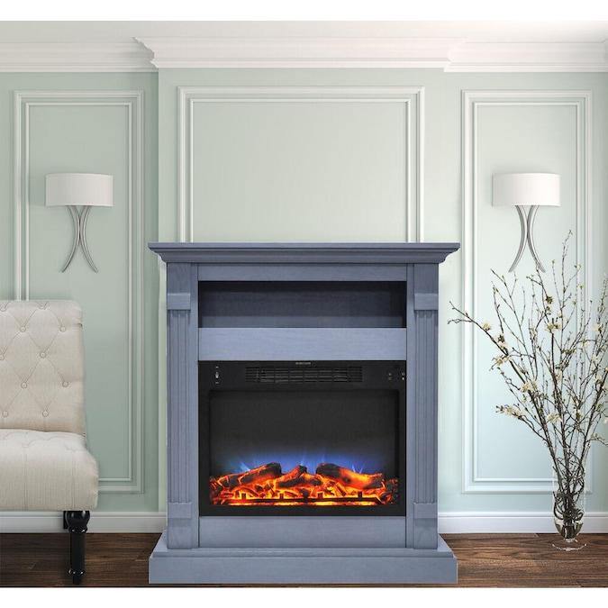 Cambridge Fireplace Mantels and Entertainment Centers Cambridge Sienna 34-in Electric Fireplace Heater with Slate Blue Mantel, Enhanced Log Display, Multi-Color Flames, and Remote Control