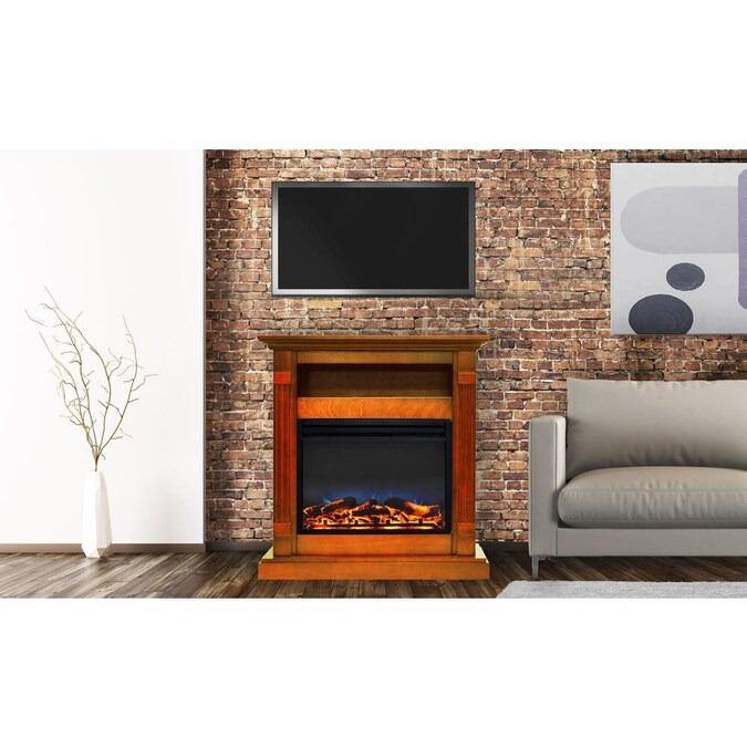 Cambridge Fireplace Mantels and Entertainment Centers Cambridge Sienna 34 In. Electric Fireplace w/ 1500W Log Insert and Teak Mantel