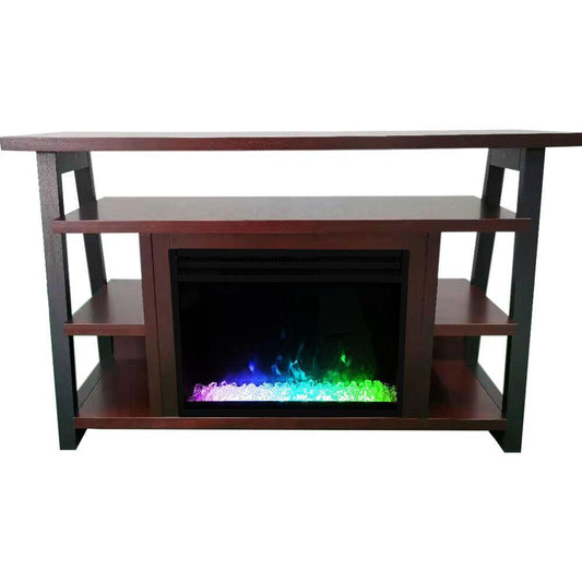 Cambridge Fireplace Mantels and Entertainment Centers Color_Mahogany/Black Cambridge 32-In. Sawyer Industrial Electric Fireplace Mantel with Deep Crystal Display and Color Changing Flames, Mahogany,