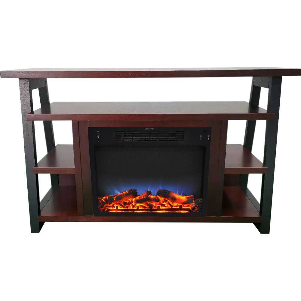 Cambridge Fireplace Mantels and Entertainment Centers Color_Mahogany/Black Cambridge 32-In. Sawyer Industrial Electric Fireplace Mantel with Realistic Log and Grate Insert and Color Changing Flames,