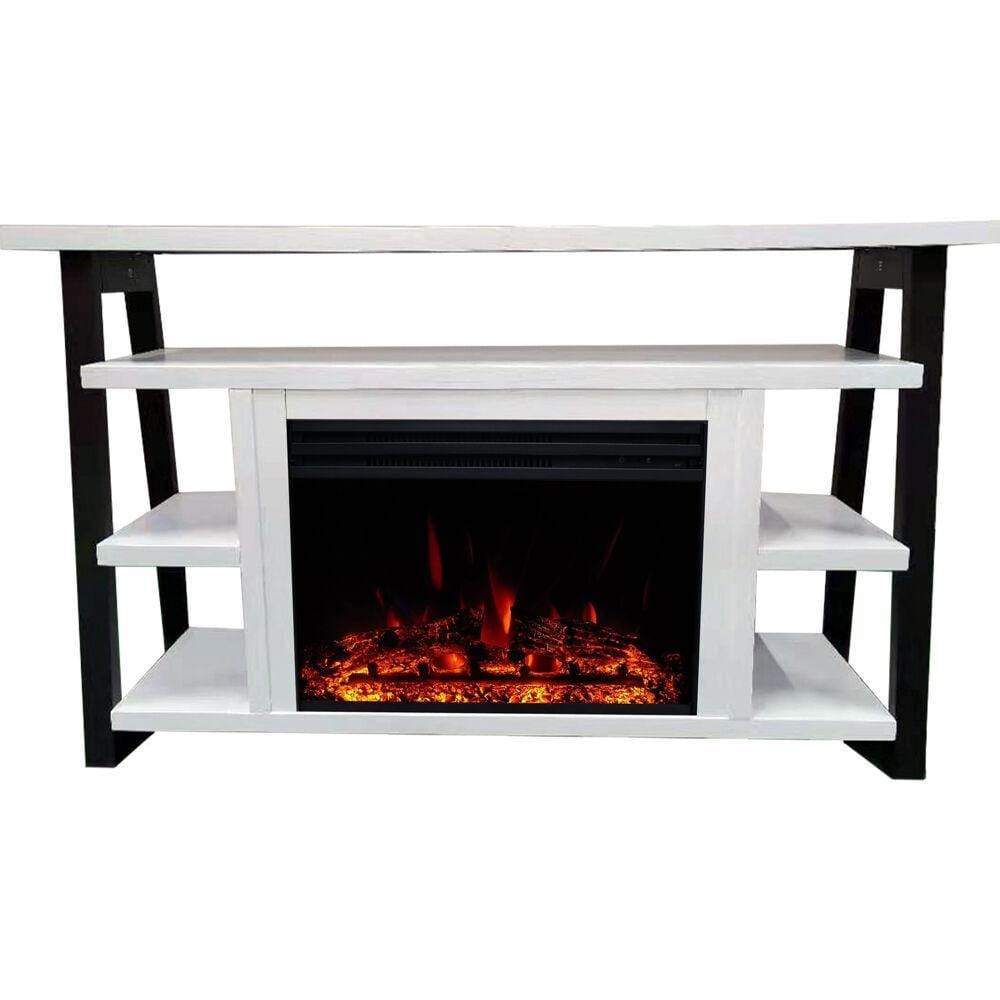 Cambridge Fireplace Mantels and Entertainment Centers Color_White/Black Cambridge 32-In. Sawyer Industrial Electric Fireplace Mantel with Enhanced Log Display and Color Changing Flames,
