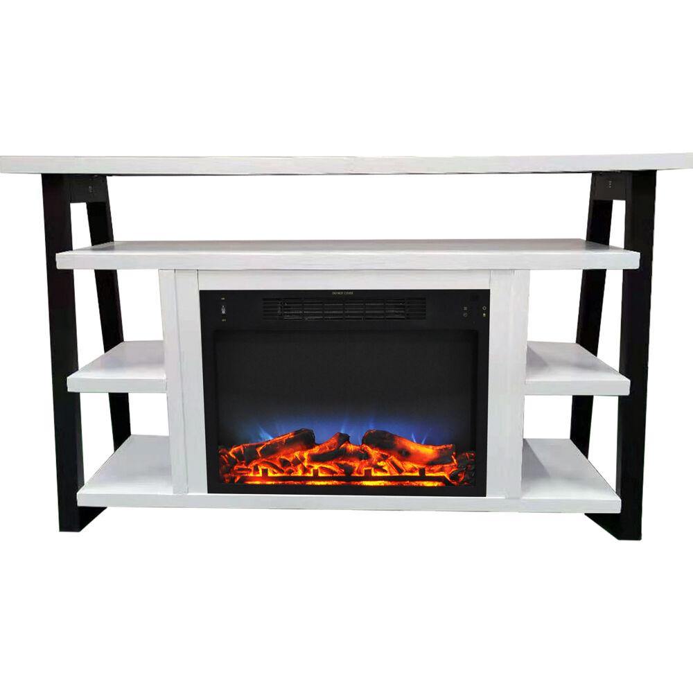 Cambridge Fireplace Mantels and Entertainment Centers Color_White/Black Cambridge 32-In. Sawyer Industrial Electric Fireplace Mantel with Realistic Log Display and LED Color Changing Flames, Mahogany,