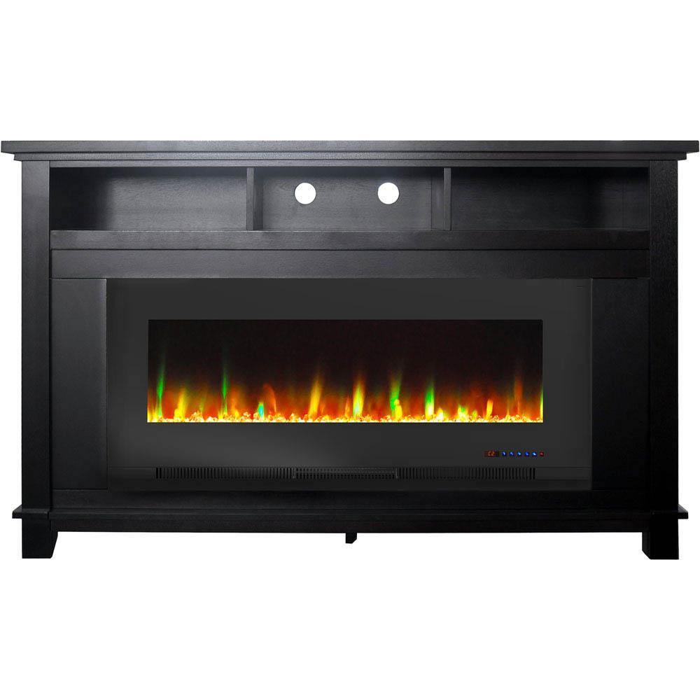 Cambridge Fireplace Mantels and Entertainment Centers Dark Coffee Cambridge San Jose Electric Fireplace TV Stand in Black with Color-Changing LED Fireplace Heater and Crystal Rock Display