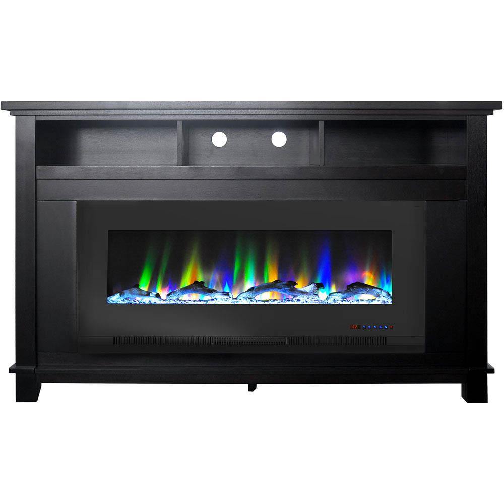 Cambridge Fireplace Mantels and Entertainment Centers Dark Coffee Cambridge San Jose Fireplace Entertainment Stand in Black with 50" Color-Changing Fireplace Insert and Driftwood Log Display,