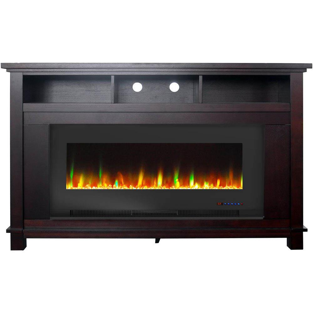 Cambridge Fireplace Mantels and Entertainment Centers Mahogany Cambridge San Jose Electric Fireplace TV Stand in Black with Color-Changing LED Fireplace Heater and Crystal Rock Display