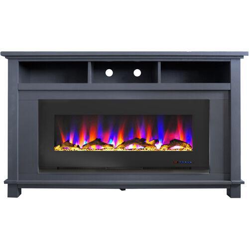 Cambridge Fireplace Mantels and Entertainment Centers Slate Blue/Black Cambridge San Jose Fireplace Entertainment Stand in Black with 50" Color-Changing Fireplace Insert and Driftwood Log Display,