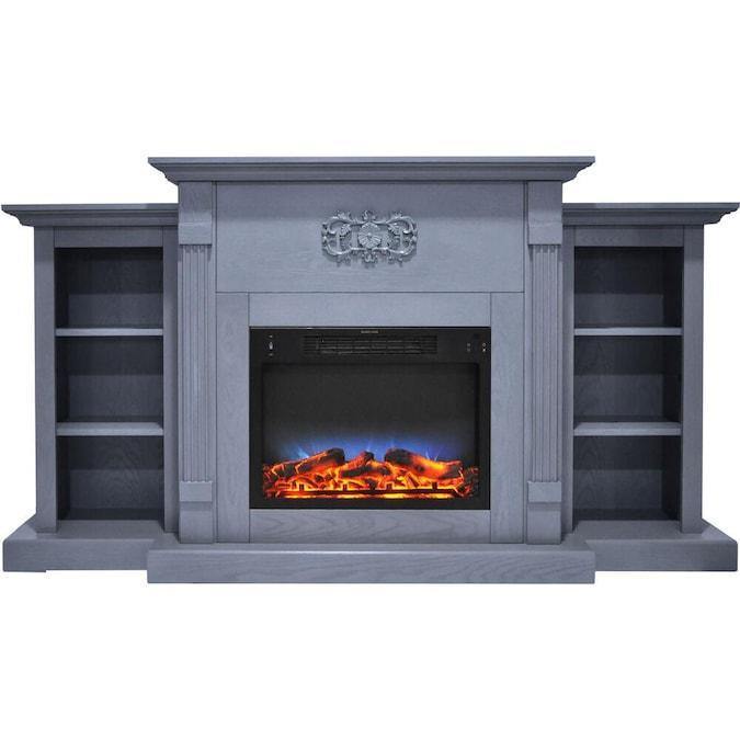 Cambridge Fireplace Mantels and Entertainment Centers Slate Blue Cambridge Sanoma 72 In. Electric Fireplace in Cherry with Bookshelves and a Multi-Color LED Flame Display