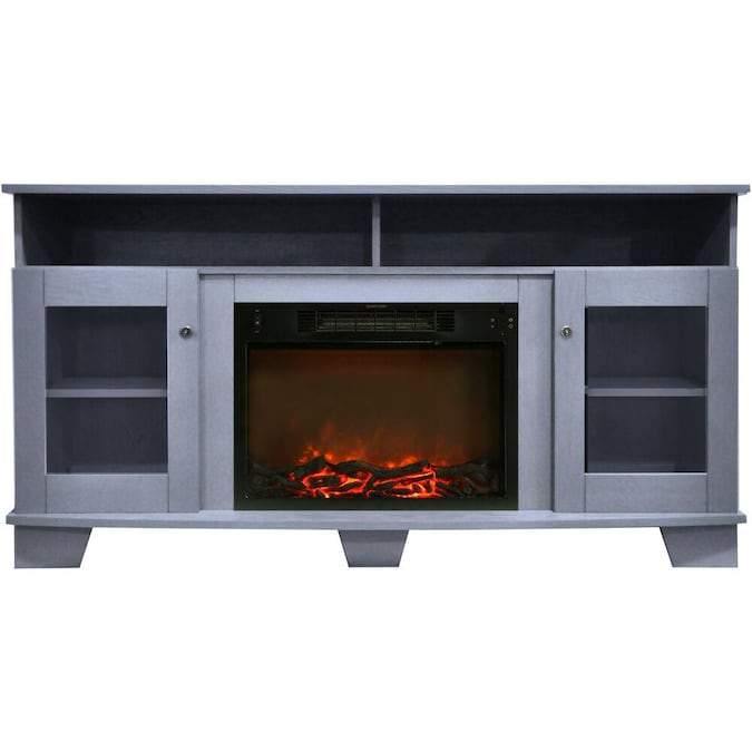 Cambridge Fireplace Mantels and Entertainment Centers Slate Blue Cambridge Savona 59 In. Electric Fireplace in Mahogany with Entertainment Stand and Charred Log Display,