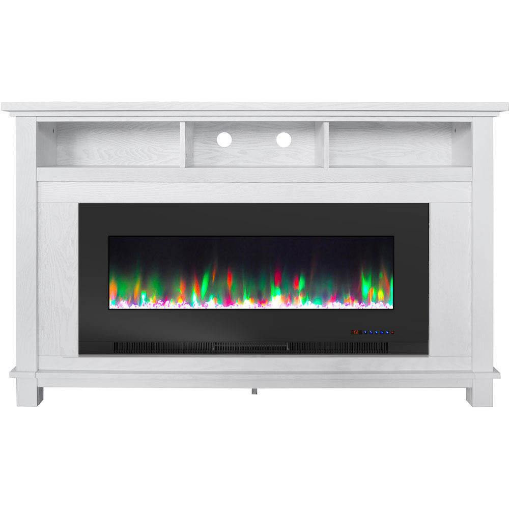 Cambridge Fireplace Mantels and Entertainment Centers White/Black Cambridge San Jose Electric Fireplace TV Stand in Black with Color-Changing LED Fireplace Heater and Crystal Rock Display