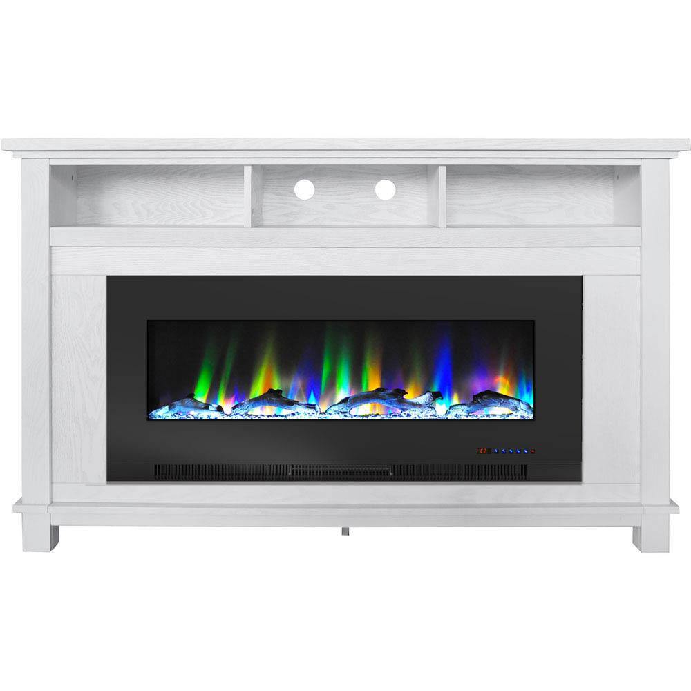 Cambridge Fireplace Mantels and Entertainment Centers White/Black Cambridge San Jose Fireplace Entertainment Stand in Black with 50" Color-Changing Fireplace Insert and Driftwood Log Display,