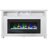Cambridge Fireplace Mantels and Entertainment Centers White/Black Cambridge San Jose Fireplace Entertainment Stand in Black with 50" Color-Changing Fireplace Insert and Driftwood Log Display,