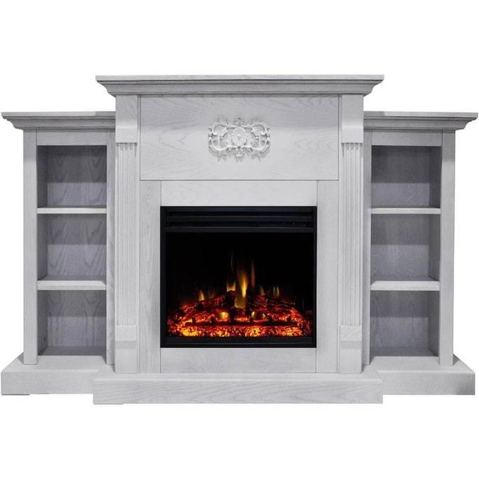 Cambridge Fireplace Mantels and Entertainment Centers White Cambridge Sanoma Electric Fireplace Heater with 72-In. Cherry Mantel, Bookshelves, Enhanced Log Display, Multi-Color Flames, and Remote
