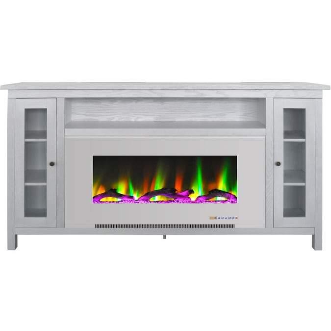 Cambridge Fireplace Mantels and Entertainment Centers White/White Cambridge Somerset 70-In. Electric Fireplace TV Stand with Multi-Color LED Flames, Driftwood Log Display, and Remote Control