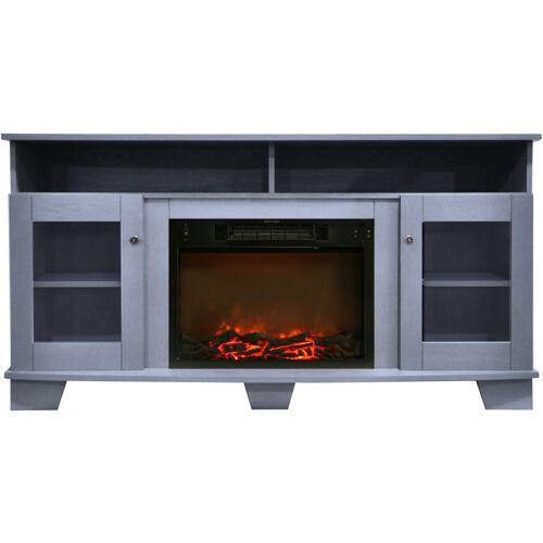 Cambridge Slate Blue Cambridge Savona 59 In. Electric Fireplace in Cherry with Entertainment Stand and Charred Log Display,