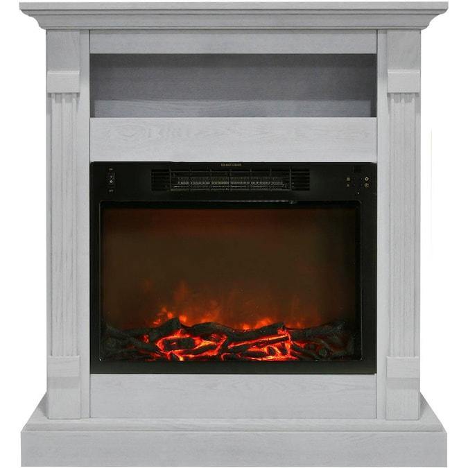 Cambridge White Cambridge Sienna 34 In. Electric Fireplace w/ 1500W Log Insert and Walnut Mantel