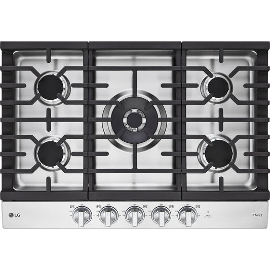 LG - 30" Smart Gas Cooktop 22K BTU, EasyClean Cooktop, Backlit Weighted Knobs - Gas Cooktops - CBGJ3027S