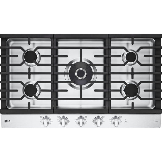 LG - 36" Smart Gas Cooktop 22K BTU, EasyClean Cooktop, Backlit Weighted Knobs - Gas Cooktops - CBGJ3627S