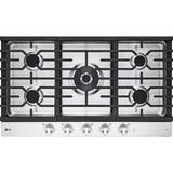 LG - 36" Smart Gas Cooktop 22K BTU, EasyClean Cooktop, Backlit Weighted Knobs - Gas Cooktops - CBGJ3627S