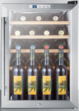 Summit - 17" 2.5 cu. ft. Freestanding Wine Cellar with 22 Bottle Capacity, 4 Adjustable Wooden Shelves, Digital Thermostat, LED Lighting, Vertical Storage Option and Automatic Defrost: Stainless Steel | SCR312LCSSWC2