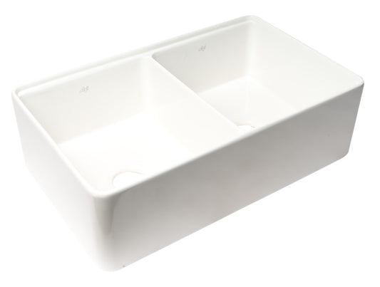 ALFI brand - White 33" x 20" Workstation Double Bowl Step Rim Fireclay Farm Sink with Accessories - ABFS3320D-W