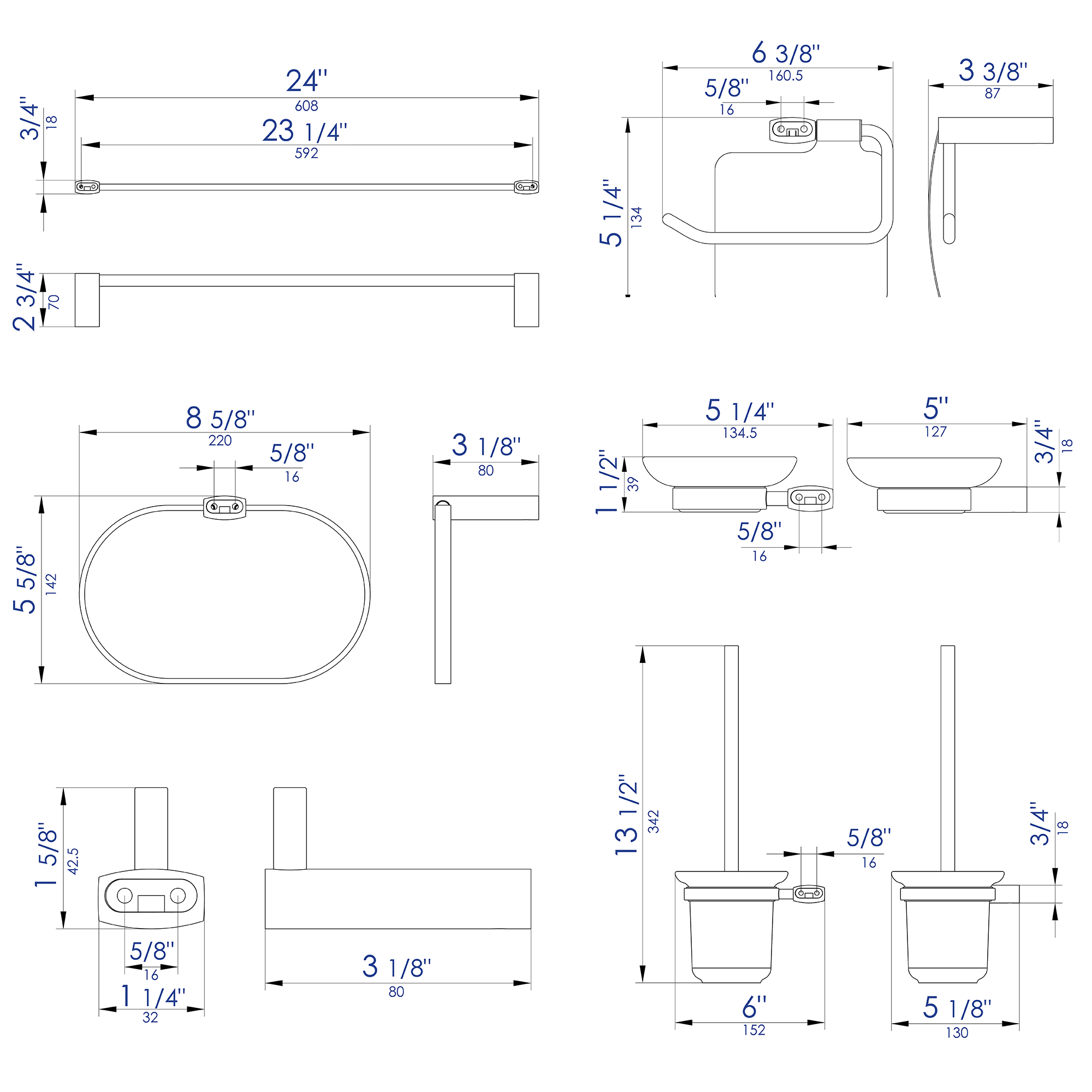 ALFI Brand - Brushed Nickel 6 Piece Matching Bathroom Accessory Set | AB9503-BN
