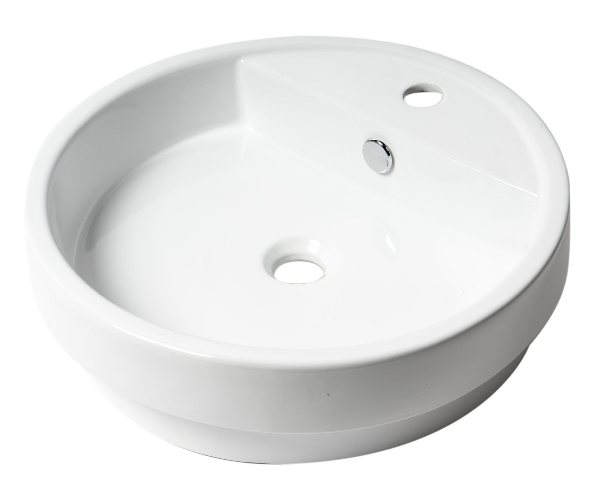 ALFI Brand - White 19" Round Semi Recessed Ceramic Sink with Faucet Hole | ABC702