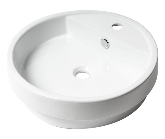 ALFI Brand - White 19" Round Semi Recessed Ceramic Sink with Faucet Hole | ABC702