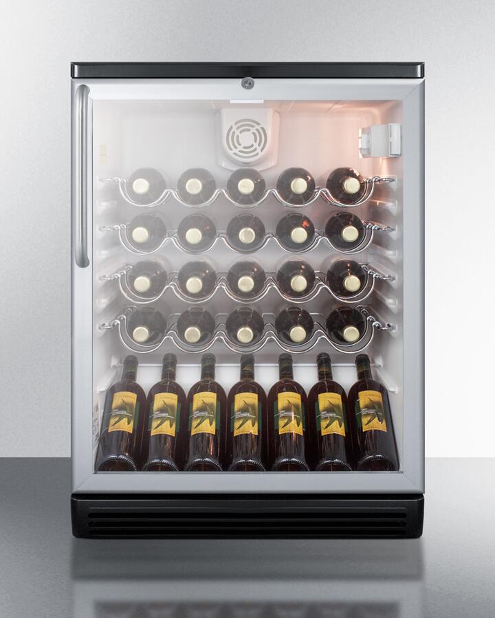 Summit - 24 Inch Built-in Wine Cellar with 36-Bottle Capacity, 4 Scalloped Wire Shelves, Automatic Defrost, Interior Lighting and Door Lock: Short Towel Bar Handle | [SWC6GBLBITB]