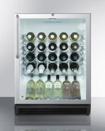 24 Inch Freestanding Wine Cellar with 36-Bottle Capacity, ADA-Compliant Height, 4 Scalloped Wire Shelves, Automatic Defrost, Interior Lighting and Door Lock: Short Towel Bar Handle