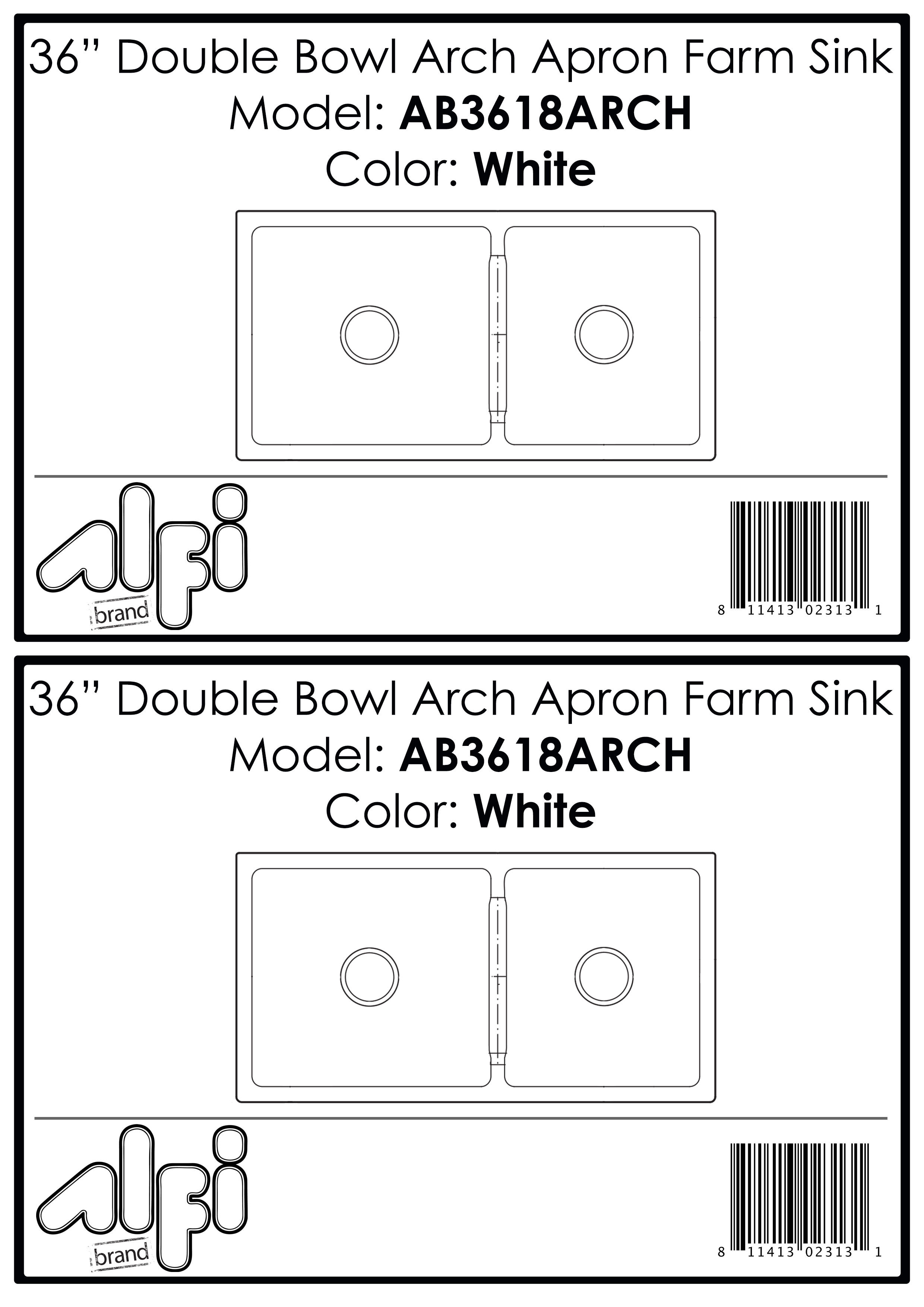 ALFI Brand - 36" White Arched Apron Thick Wall Fireclay Double Bowl Farm Sink | AB3618ARCH-W